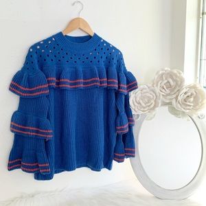 Knitted Ruffle Tiered Pullover Sweater M